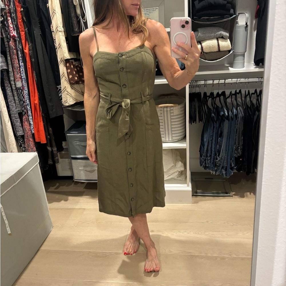 Rails Olive Green Button-Front Midi Dress